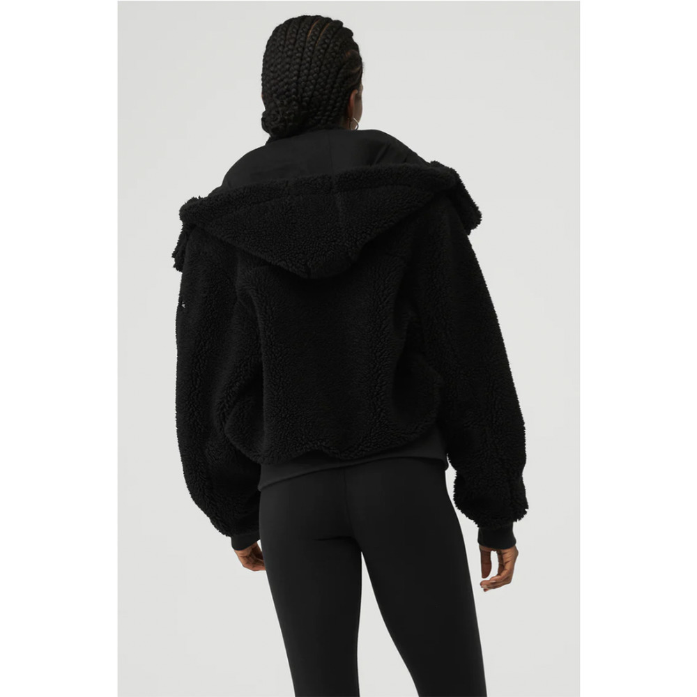 ❌❌ alo Foxy Sherpa Jacket XS Black (2-4) BRAND NEW warm fur w/hood Authentic NWT - Picture 3 of 6
